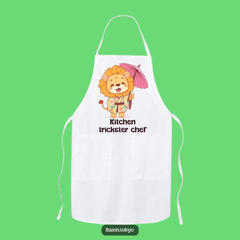 Funny Playful Lion Apron: Kimono Umbrella Kitchen Art Gift