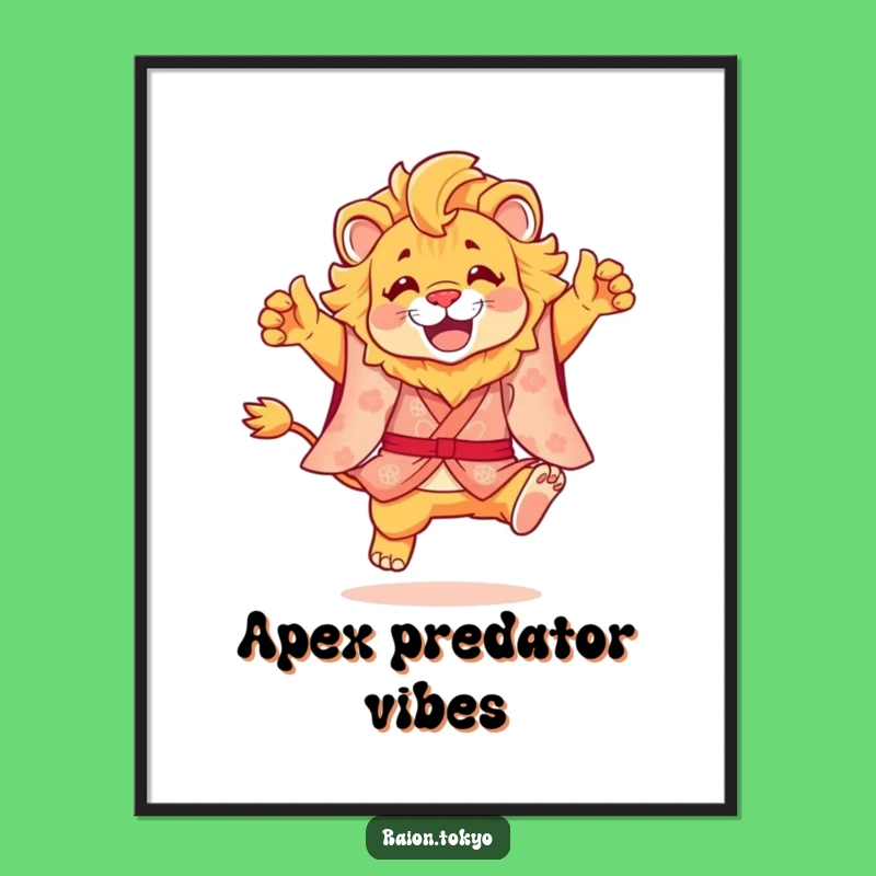 Funny Lion Kimono Leap Digital Art - High-Quality Hilarious Print