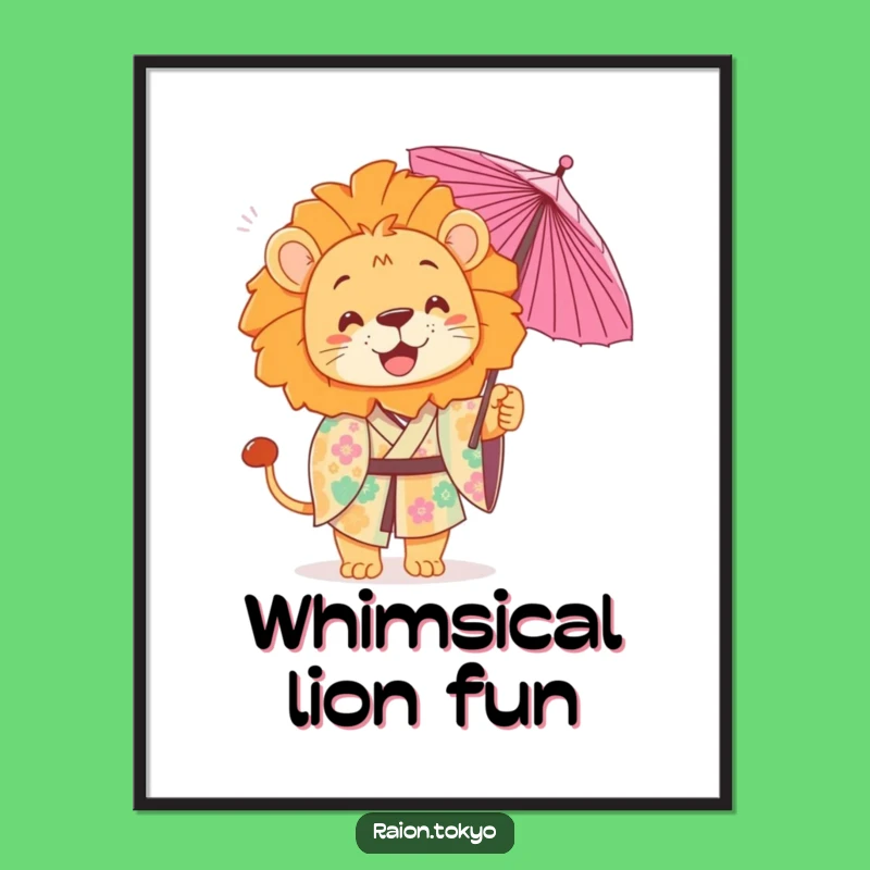 Funny Playful Lion Digital Art Print: Kimono Wall Decor Gift