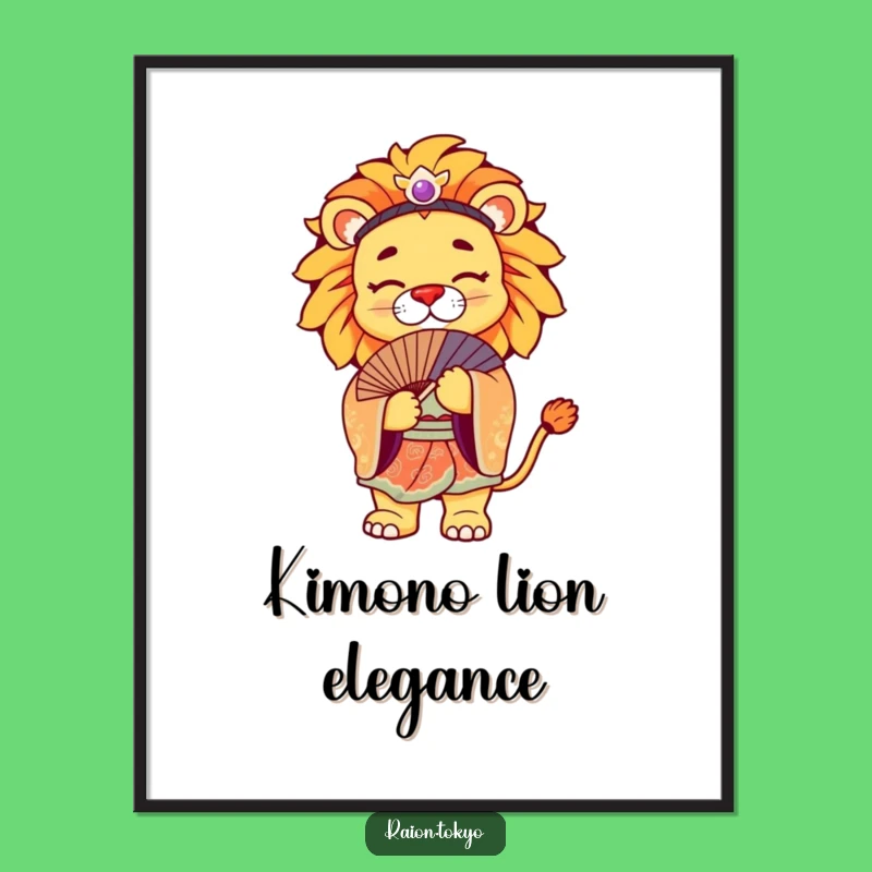 Funny Lion Kimono Digital Art Print: Regal Wall Decor Gift