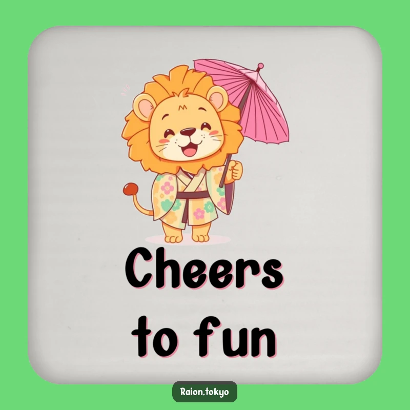 Funny Playful Lion Drink Coaster: Kimono Table Art Gift