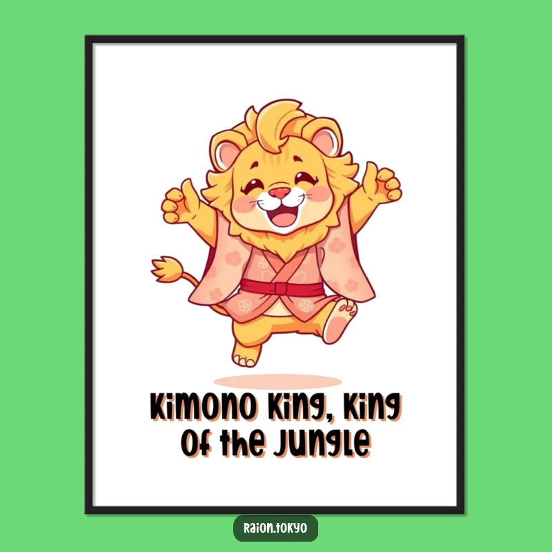 Funny Free Printable Wall Art: Lion in Kimono Joyful Leap Decor, Downloadable Art
