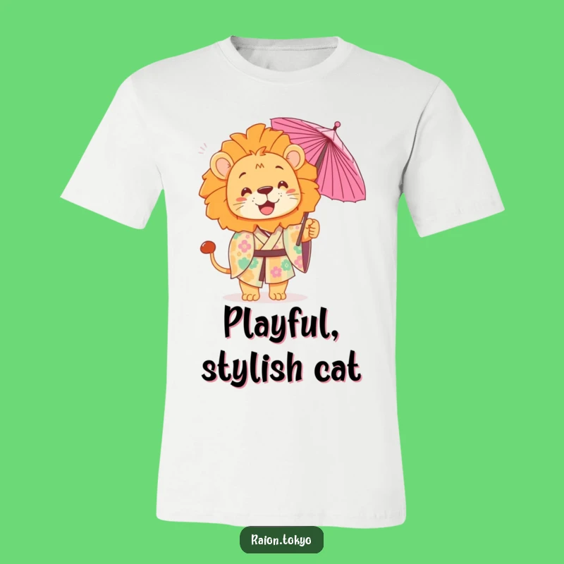 Funny Playful Lion T-Shirt: Kimono Umbrella Toss Graphic Gift
